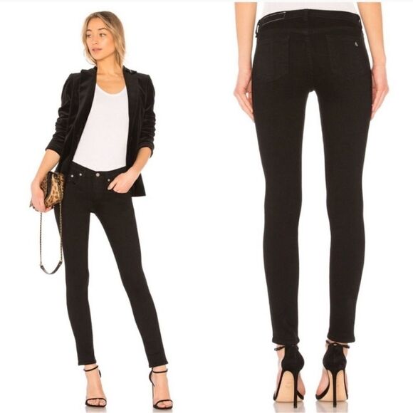 Rag & Bone Coated Black Mid Rise Skinny Jeans Size 29 - Picture 2 of 12